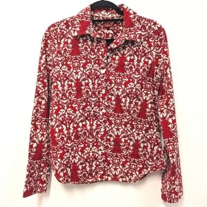 Talbots White And Red Christmas Tree Holiday Button Up Shirt sz 8 Reindeer Dove